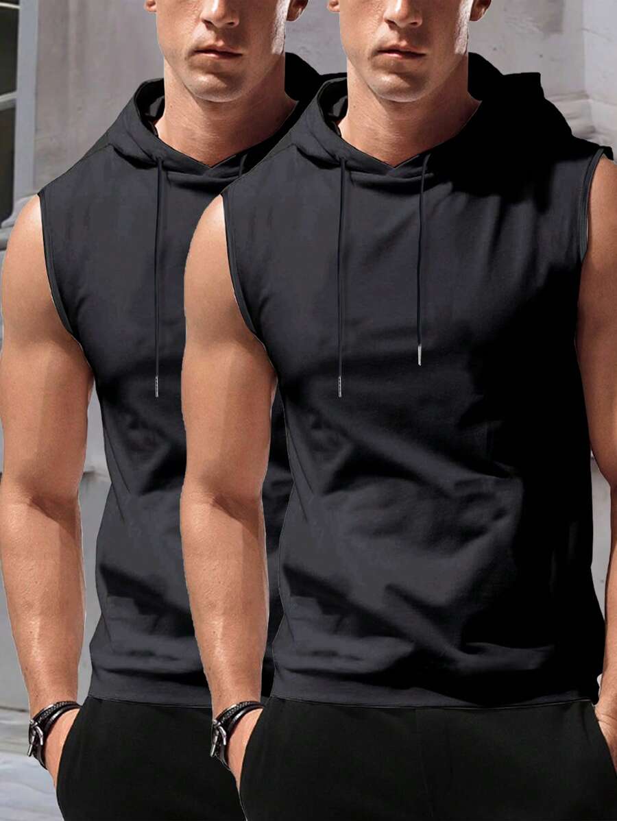 Lonblece 2 pièces Débardeur sans manches pour hommes, sweat-shirt à capuche casual, débardeur de sport