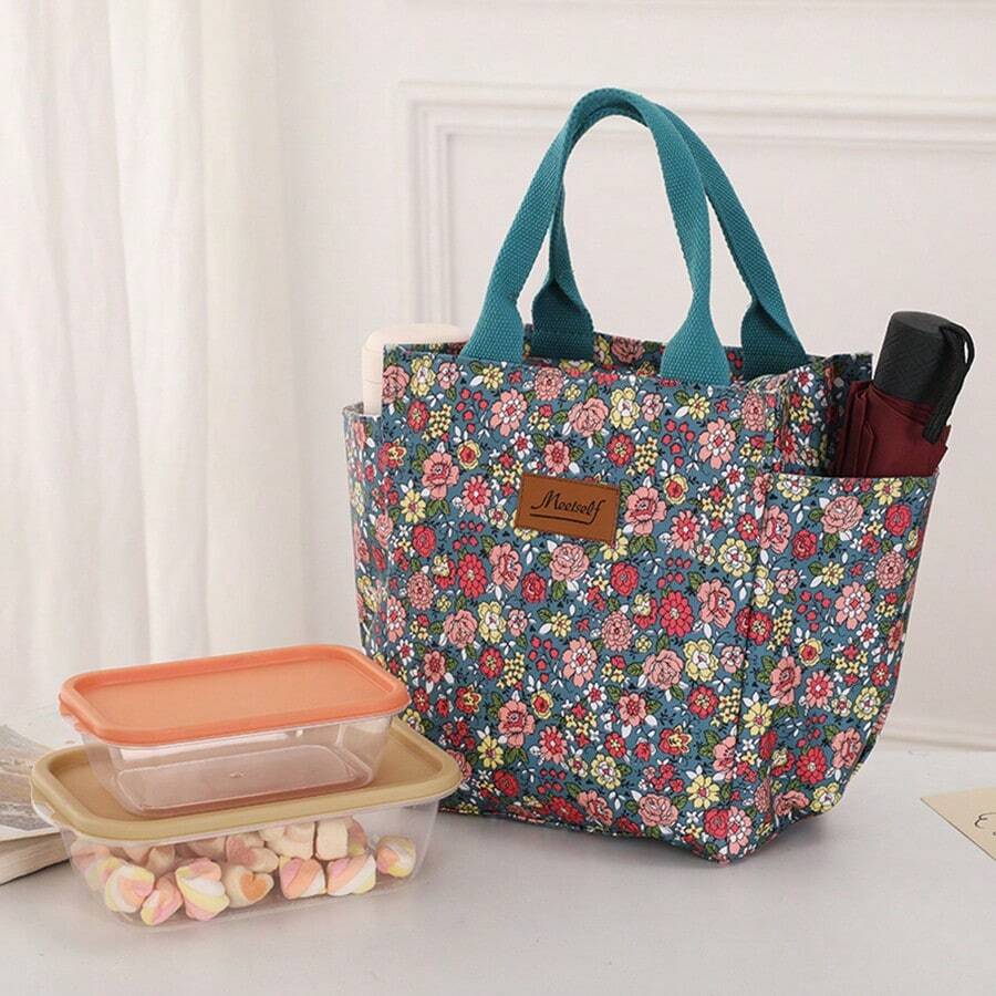 Large Capacity Handheld Insulated Lunch Bag Commuter With Lunch Bento Bag Outdoor Food Storage Picnic Bag All Over Printed Handheld Zipper Lunch Box Bag Outdoor Travel Bag