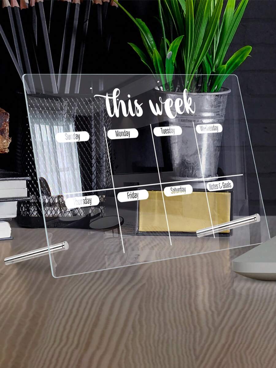 1 pièce Tableau blanc de bureau rappel de calendrier en acrylique transparent (avec 6 marqueurs de tableau blanc), tableau d'affichage, tableau de planification de bureau, bloc-notes de mémo, tableau à effacer à sec