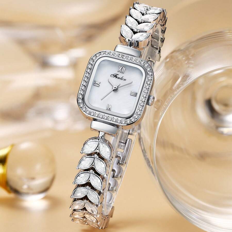 1 Piece Of Ladies' Watch, Fully Diamond-Set, Lightweight Luxury Bracelet Watch, Square And Compact Mermaid Quartz Wristwatch, Suitable For Parties, Gatherings, And Daily Use