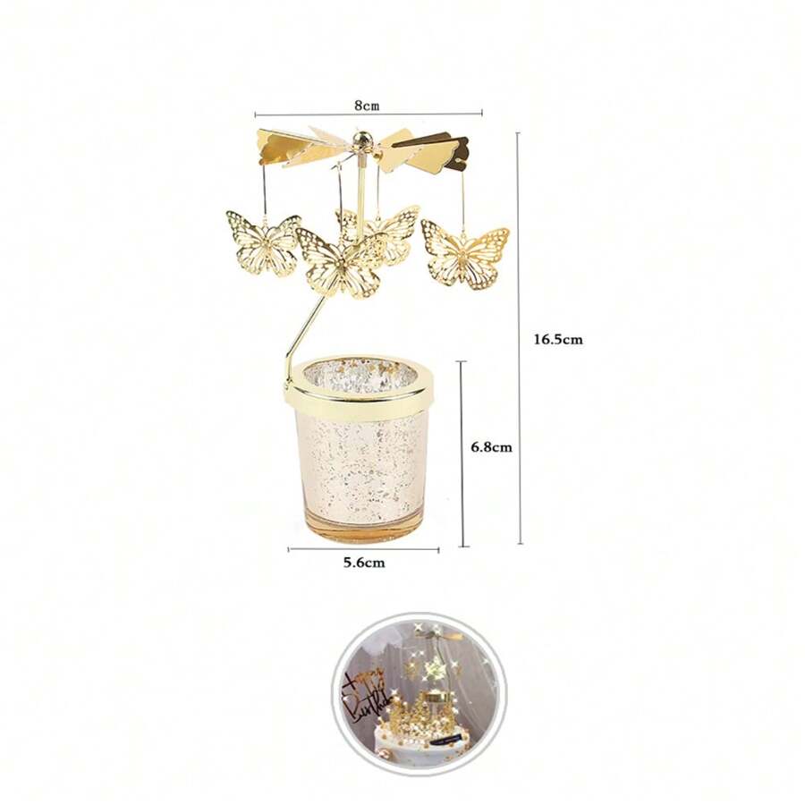 Golden Candlesticks Rotating Romantic Rotation Spinning Carrousel Tea Light Candle Holder Dinner Wedding Bar Party Butterfly Gifts Birthday Graduation