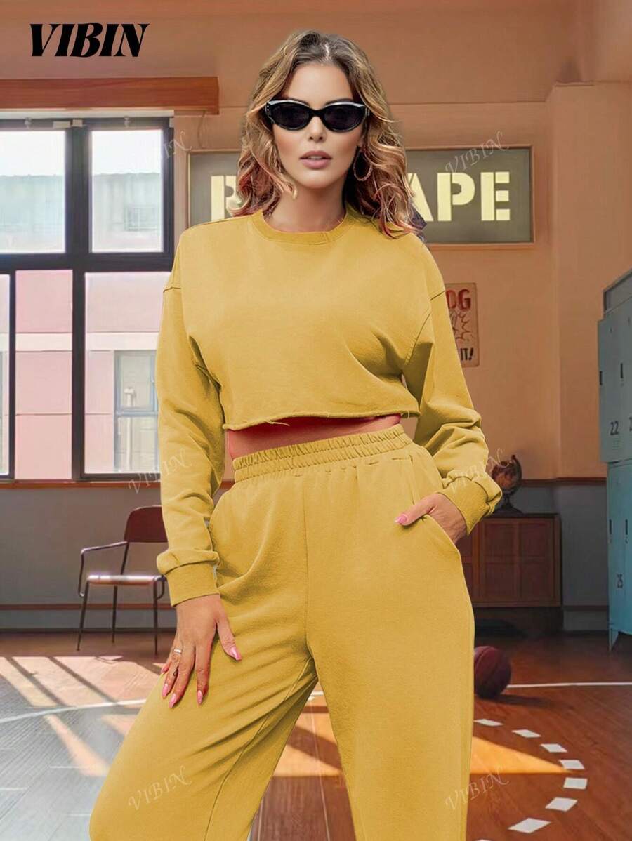 Katoenen dames tweedelige set, lente en zomer nieuwe sport tweedelige set, draperen mode zachte en ademende tweedelige kleding