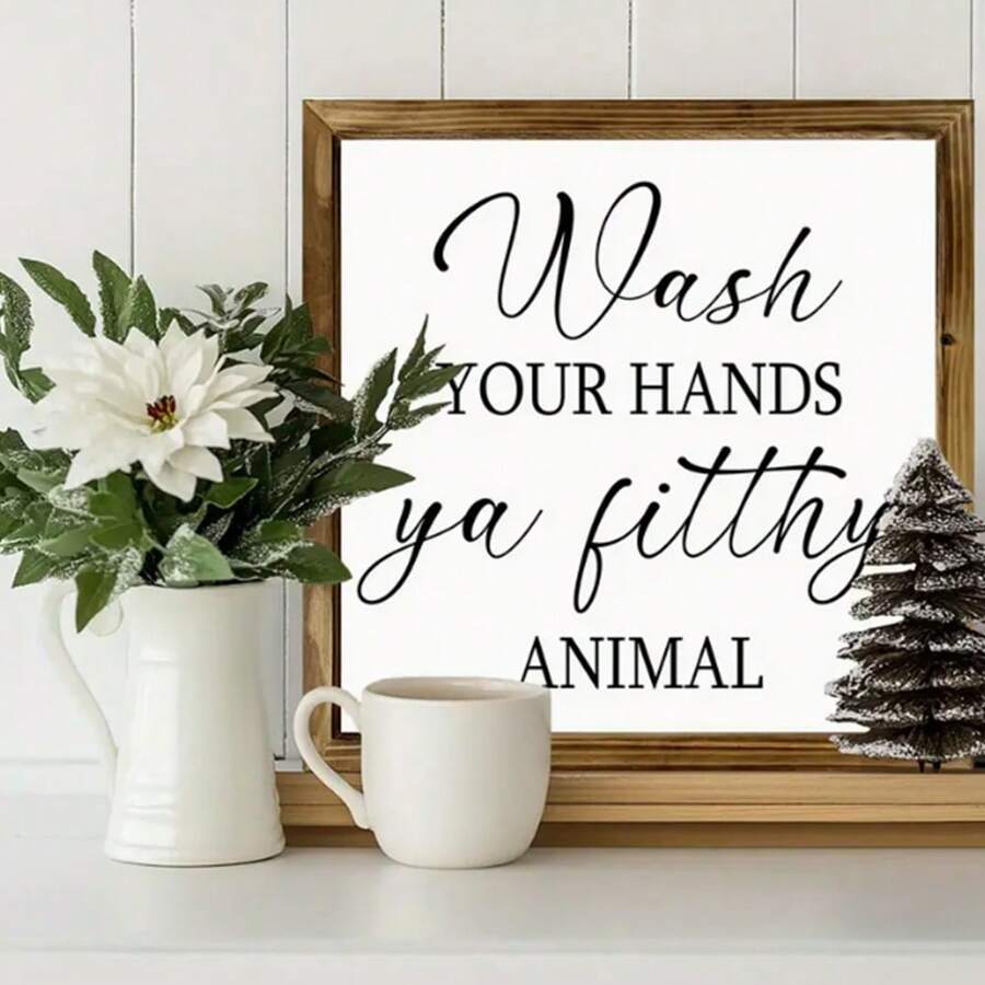 1 Piece, Charming 8x8 Inch Country Style Wooden Photo Frame Wall Decoration - "Wash Hands, Dirty Animals" - Humorous And Inspiring Bathroom, Bedroom, Home Office Decoration - Durable, Fade Resistant Wood With Natural Charm, Suitable For Room Decoration Gifts Birthday Graduation