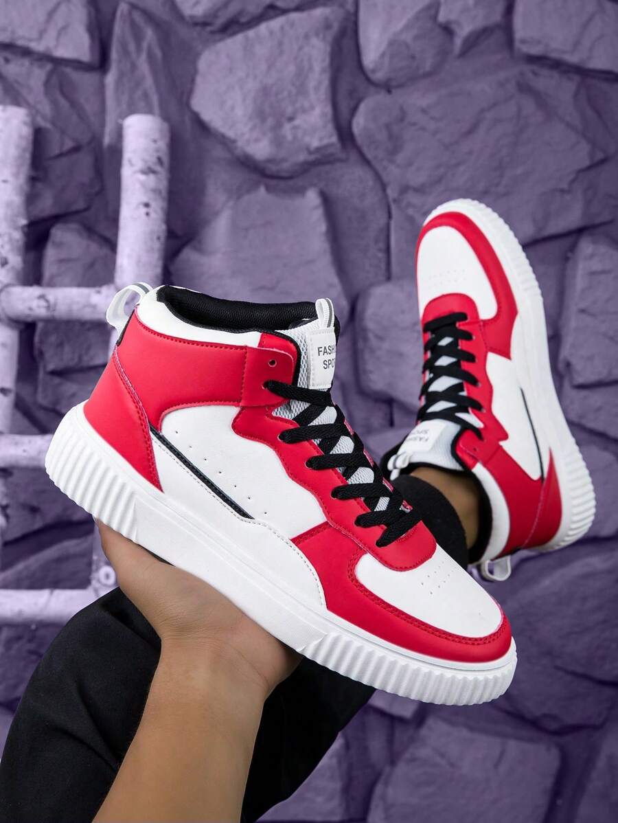 High Top Heren Sportschoenen, Heren Casual Schoenen, Boardschoenen, Ademend Kleur Geblokt Veterontwerp Voor Lente Herfst, Ultralichte EVA Zool