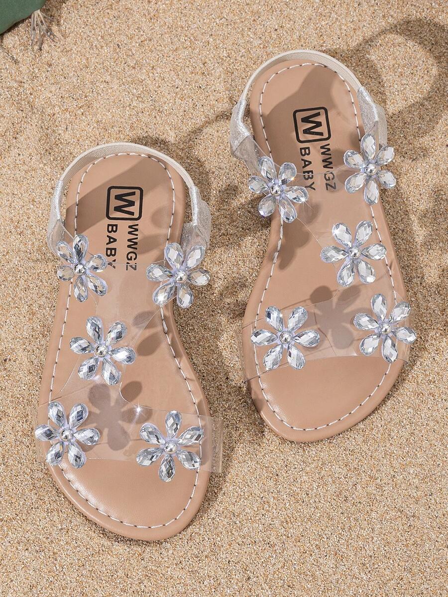 Girls' Sandals With Butterfly Decor, Round Toe Flat Open Toe Princess Roman Shoes, Suitable For Outdoor Walking, Beach Travel, Summer