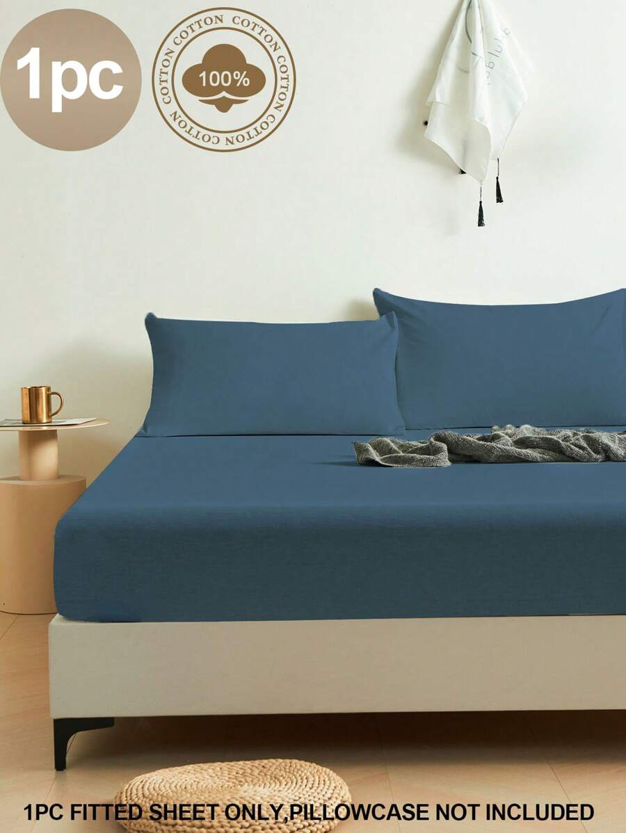 1 pièce Drap-housse en coton 100% de couleur bleu poussiéreux, protecteur de matelas, housse de matelas pour lit, drap de lit, doux et respirant, pour lit de toutes tailles - simple, double, king, queen. Avec poche profonde allant jusqu'à 30 cm. Literie pour dortoir, retour à l'école