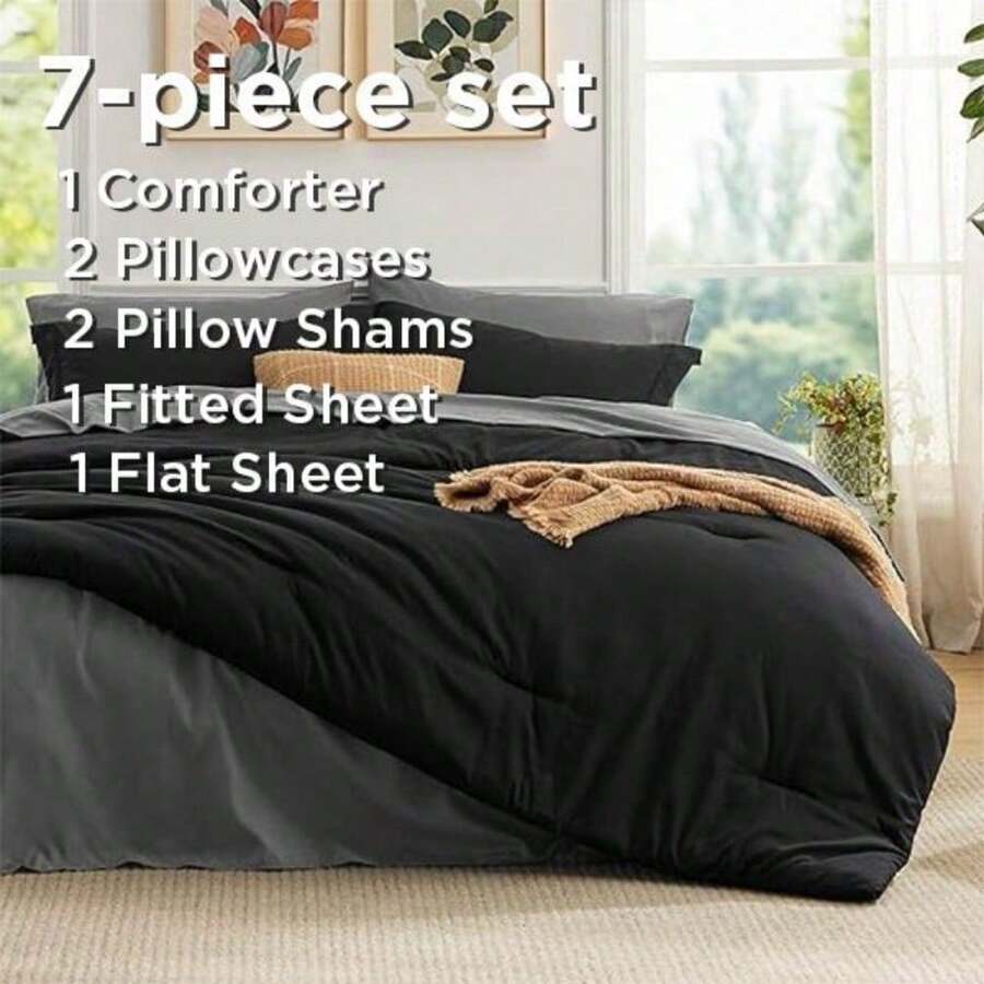 Comforter Set - 7 Pieces Ultra-Soft Boho Comforter, Machine Washable, With Sheets, Pillowcases & Shams, Fits Mattresses