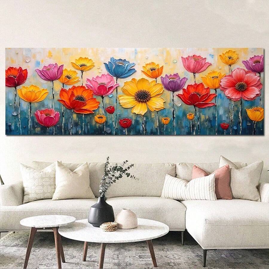 1pc Colorful Flower Botanical Posters , Modern Wall Arts , 3D Canvas Painting, Wall Art Pictures For Living Room For Bedroom Office Decor Unframed 50x150cm/19.68x59.05inch