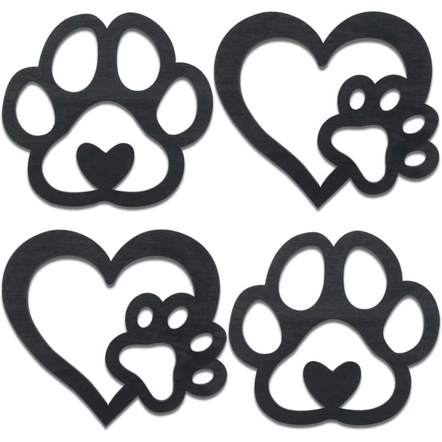 4 piezas de decoración de pared de madera vintage con huella de pata de perro y corazón, arte de pared con huella de pata de perro, decoración de retrato interior, regalo perfecto para mamás de perros - para fiestas del Día de la Madre, decoraciones de primavera de graduación, regalos para amantes de los perros en días festivos, decoración de habitaciones, decoración de jardín, decoración de bodas, decoración del hogar