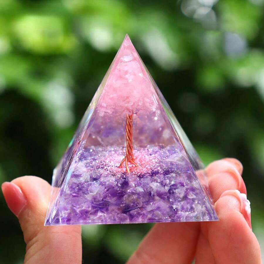 5cm Natural Quartz Crystal Life Tree Orgonite Pyramid Healing Chakra Meditation Good Luck Prosperity Stone