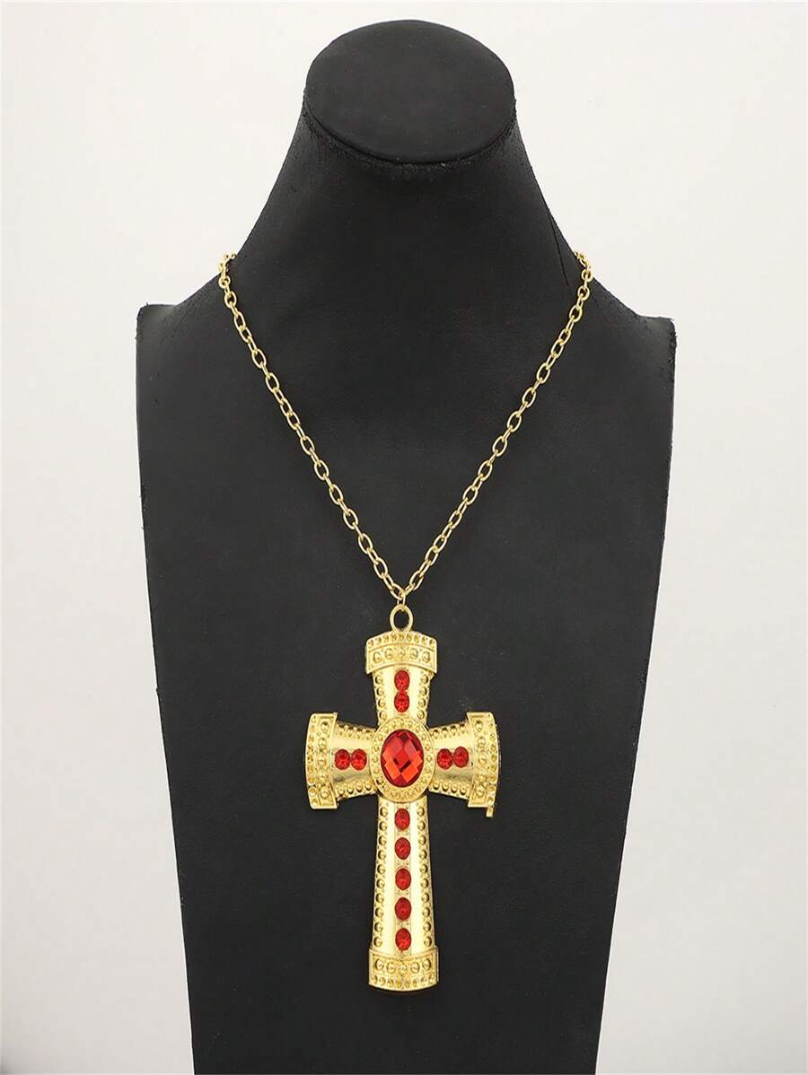 Modischer Schmuck für Herren und Damen, Totenkopf Halskette, vielseitiger Retro-Look, diamantbesetzter langkettiger Kreuz-Sweater, Zubehör für den Tag der Himmelfahrt Jesu