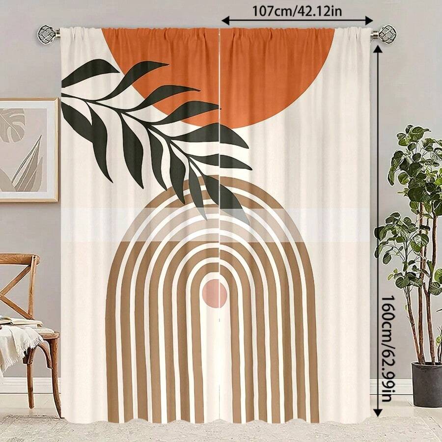 2 pièces Rideaux occultants avec motif ligne simple en tissu de polyester, convient pour la chambre à coucher, le salon, le bureau et la décoration de la maison, conception à passant pour tringle à rideaux