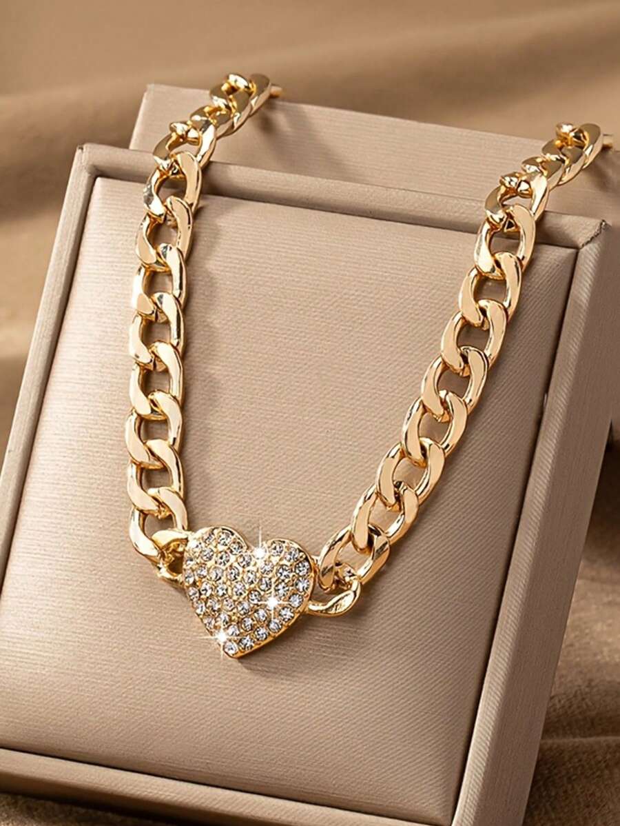1 pièce Collier ras-de-cou avec chaîne en forme de cœur, convient pour le port quotidien et les fêtes (boîte-cadeau non incluse)