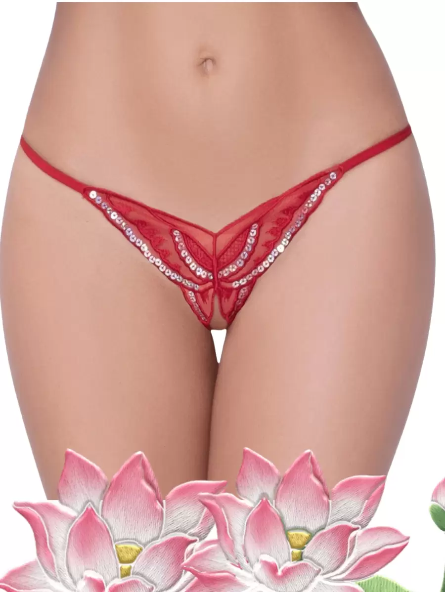 Sexy Lingerie Large Size Sexy Embroidered Open Crotch Thong Women's Underwear Sexy Transparent Non Slip T Pants