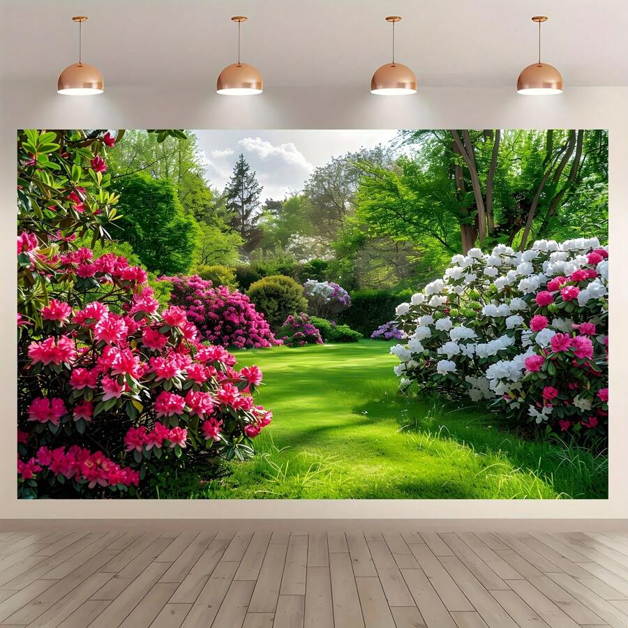 Multifunctional Spring Garden With Floral Scene Polyester Banner - Perfect For Weddings, Tea Parties And Outdoor Picnics - No Power Required