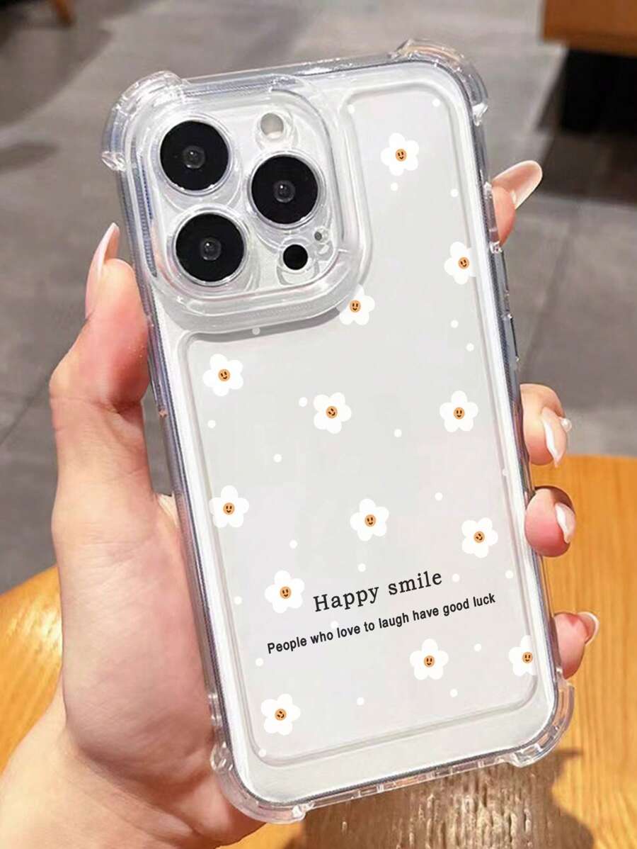 1pc Cute Flower Print Pattern Space Case Anti-Fall Transparent Phone Case, TPU Full Coverage Shock-Proof Lightweight Protective Cover Compatible With IPhone 16/11/13/15/15 Plus/15 Pro/15 Pro Max/12/14 Pro Max/XS/XR/11 Pro/11 Pro Max/12 Pro/12 Pro Max/13 Pro/13 Pro Max/14 Pro/14 Plus/7/8 Plus