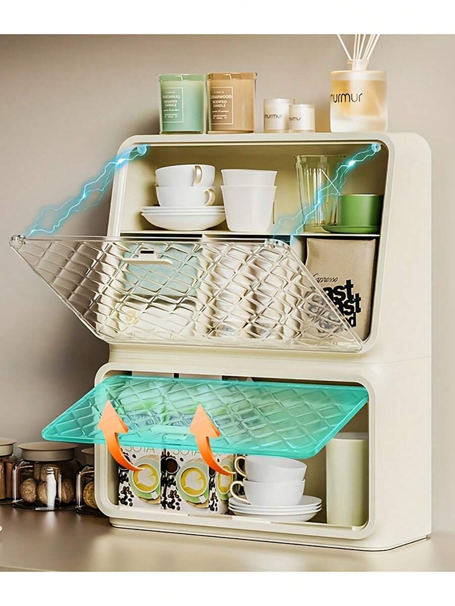 1pc Luxury Plastic Countertop Cup Storage Cabinet, No Electricity Needed, Multipurpose Organizer For Coffee, Wine, Tea Cups, Home And Kitchen Essential, Festive Home Decor