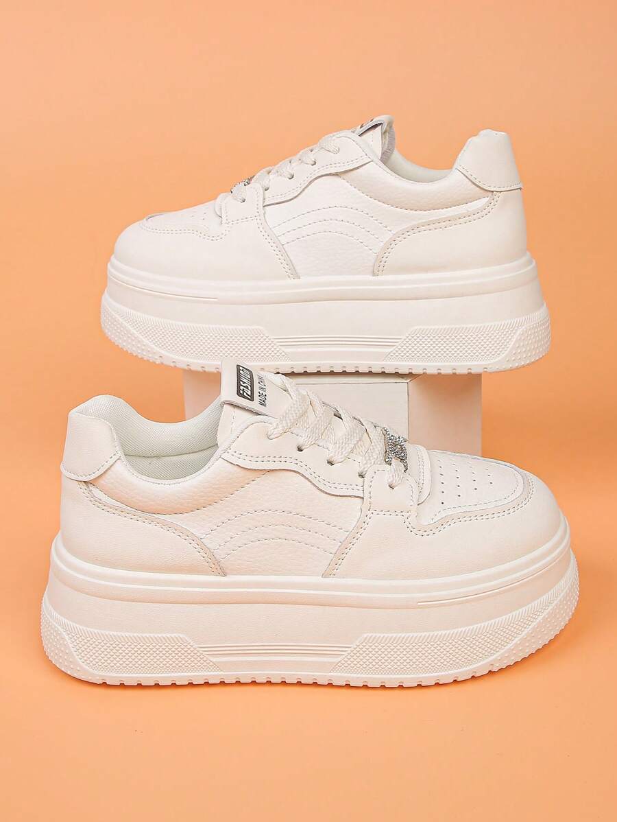 Women's Thick Sole Sneakers, Spring & Autumn New Breathable Comfortable Versatile White Casual Shoes, Height Increasing