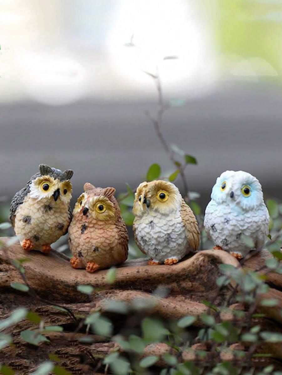 1/2/4pcs Resin Mini Owls, Miniature Figurines, Fairy Garden Accessories, Supplies, Animals For Garden, Micro Landscape, Plant Pots, Bonsai Craft Decor