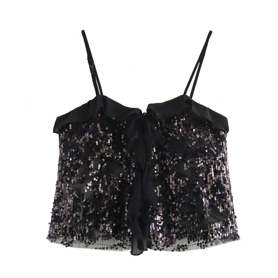 ZEVITY Women's Fashionable Sequin Patchwork Camisole Top For Summer