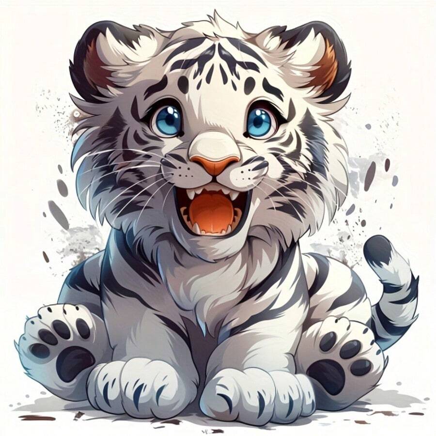 White Tiger Youngsters Cute Sitting Tiger Creative Fun Car Motorcycle Sticker Covering Scratches Window Motorcycle Laptop Helmet Refrigerator Waterproof Sticker Game And Anime Surrounding