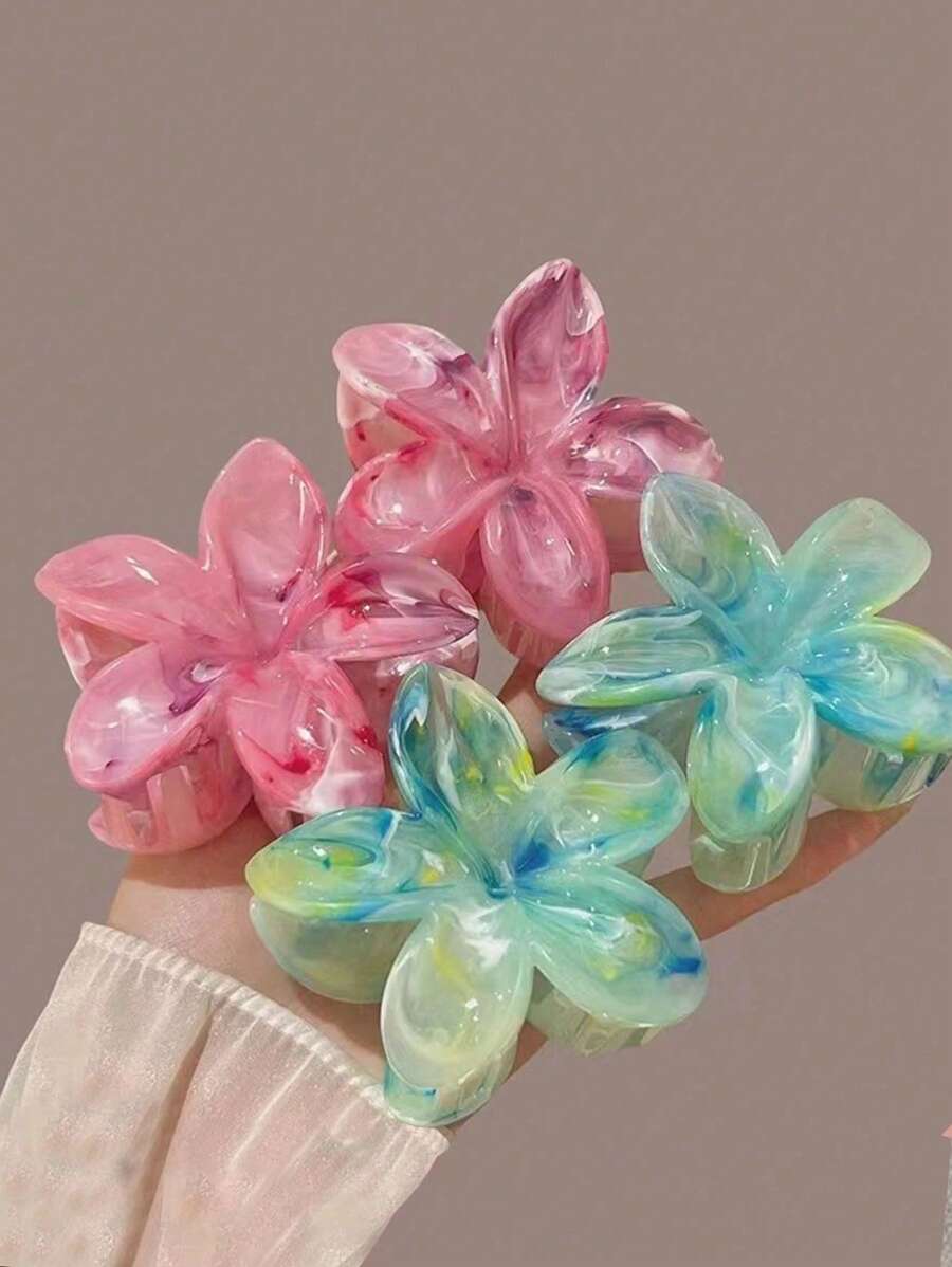 4 piezas Pinza de pelo de flor sobredimensionada de acrílico degradado para mujeres, decoración minimalista y elegante para peinado de moño, accesorio de pelo elegante para viajes y uso diario