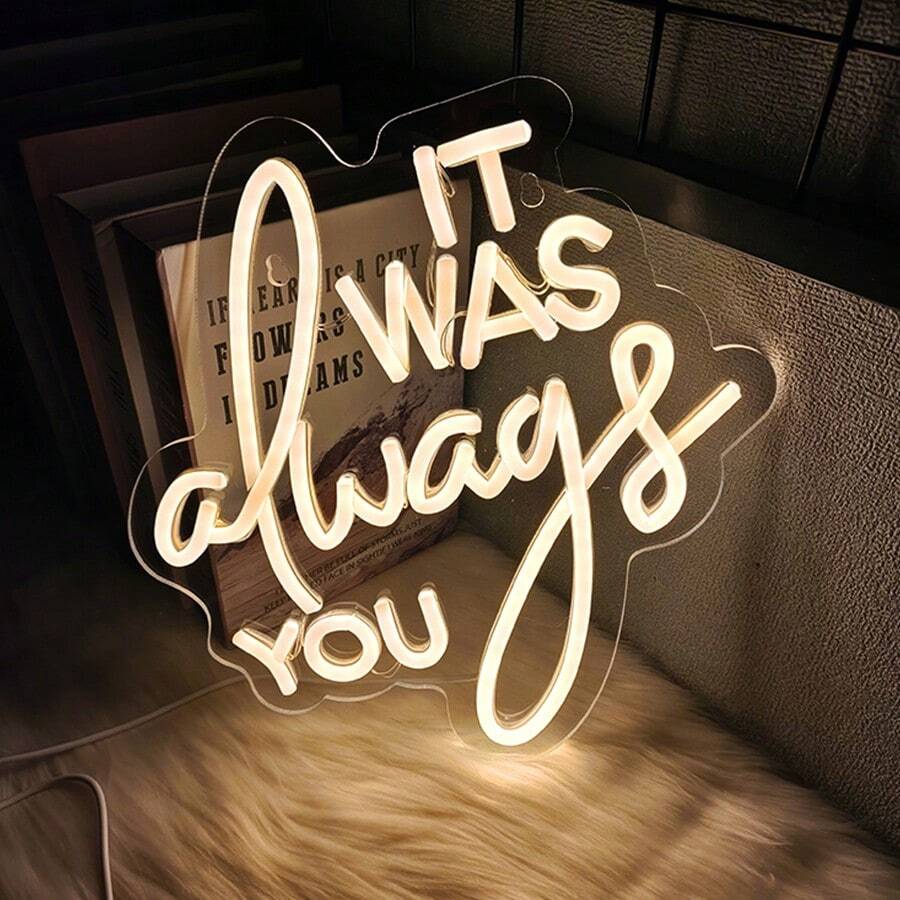 Neon "It Was Always You", dekoracja ślubna z wykorzystaniem świateł neonowych LED, romantyczna atmosfera walentynkowa, zasilanie przez USB, odpowiednie na wesela, zaręczyny, dekoracje rocznicowe, hotele, salony, bary, przyjęcia urodzinowe, wieczory kawalerskie, prezenty świąteczne, zasilanie przez USB, możliwość ponownego użycia, w zestawie akcesoria, łatwe w instalacji.