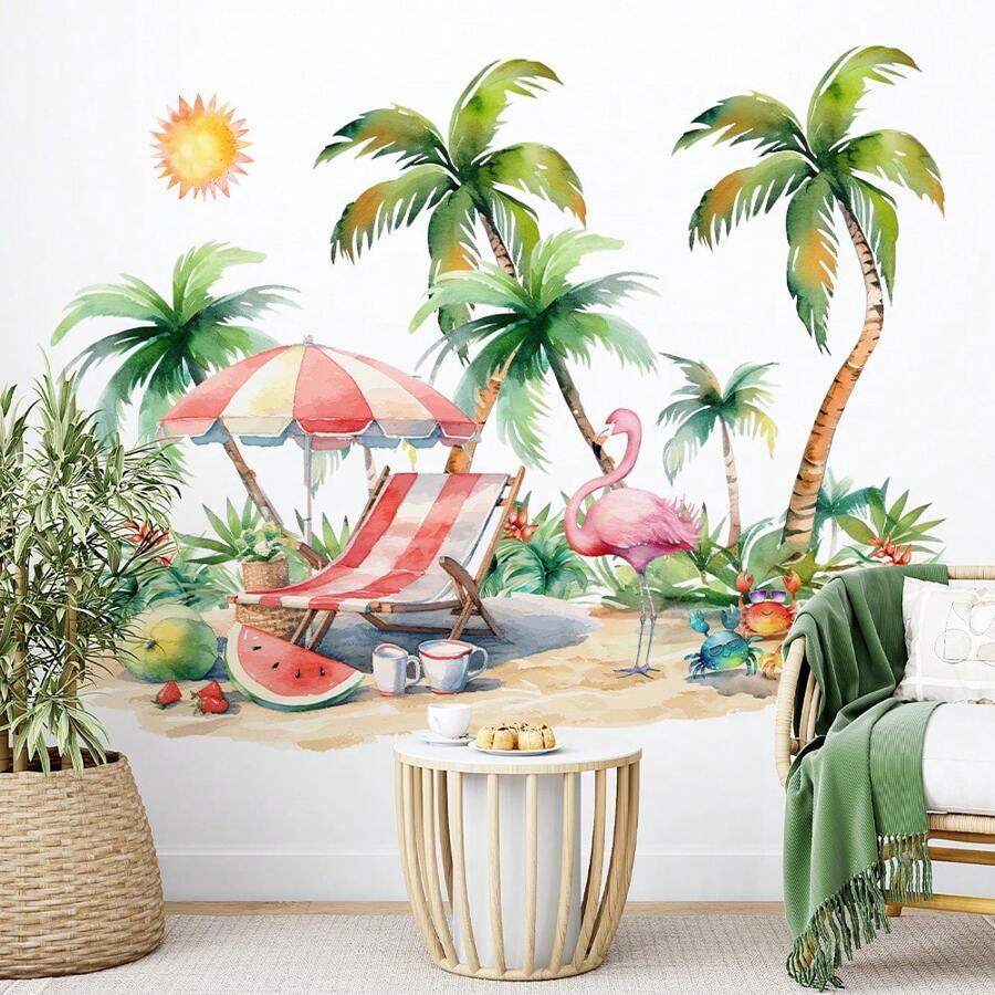 1PC Vibrant Summer Heat Wave Beach Party Wall Sticker, Art Decoration Sticker, PVC Waterproof Detachable Self-Adhesive, Suitable For Bedroom, Foyer, Living Room, Study, Cabinet Home Decoration, 14.9 * 19.6 Inch Gifts Birthday Graduation Room Decor Wall Decor Bathroom Decor Bedroom Decor Room Decoration Stuff Living Room Decor House Decor Home Decor Living Room Wall Art Wall Paper Stickers
