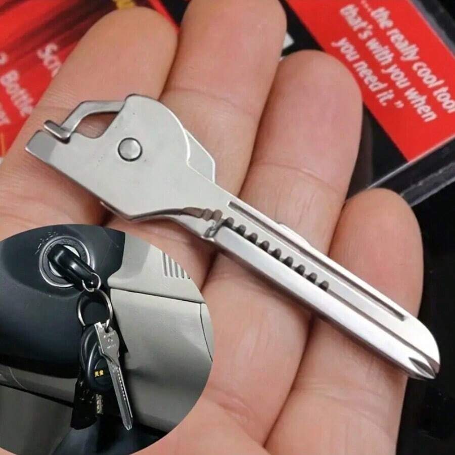 1pc Utili-Key 6 In 1 Chain Screwdriver Opener, Knife, Stainless Steel Mini Multi-Tool EDC Hot, Mini Bottle Opener Chain Tool, Multifunctional Tool