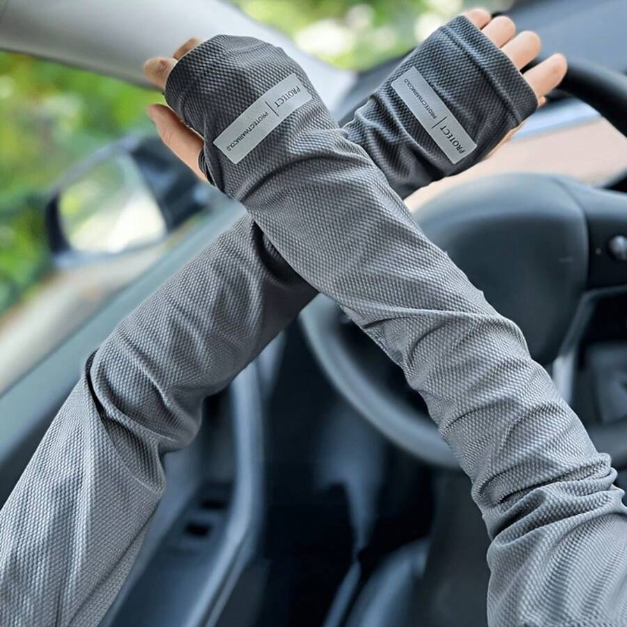 1 Paar Lange Ärmel Sonnenschutzhandschuhe - Dünn, einfarbig, locker sitzend, mit Daumenöffnung, UV-blockierend, zum Radfahren, für den Sommer, einfach und atmungsaktiv für Outdoor-Aktivitäten