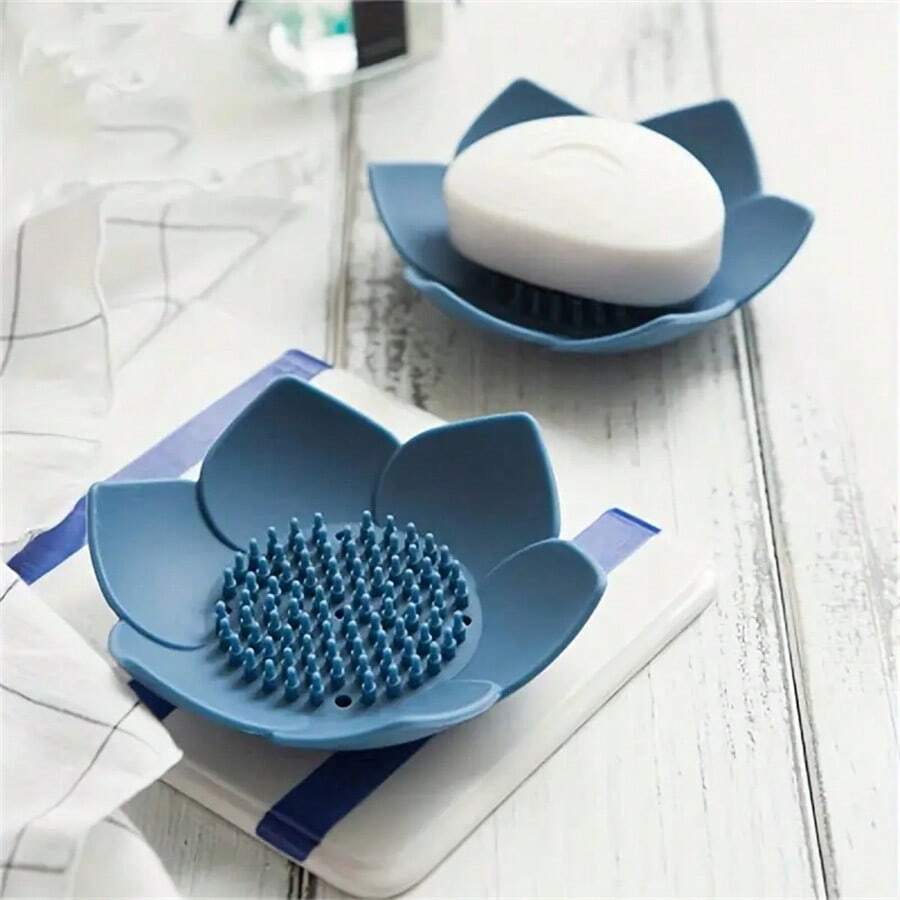 Lotus Shape Silicone Soap Dish With Drainage Hole, Scented Soap Tray Suitable For Shower And Bathroom, Battery-Free
