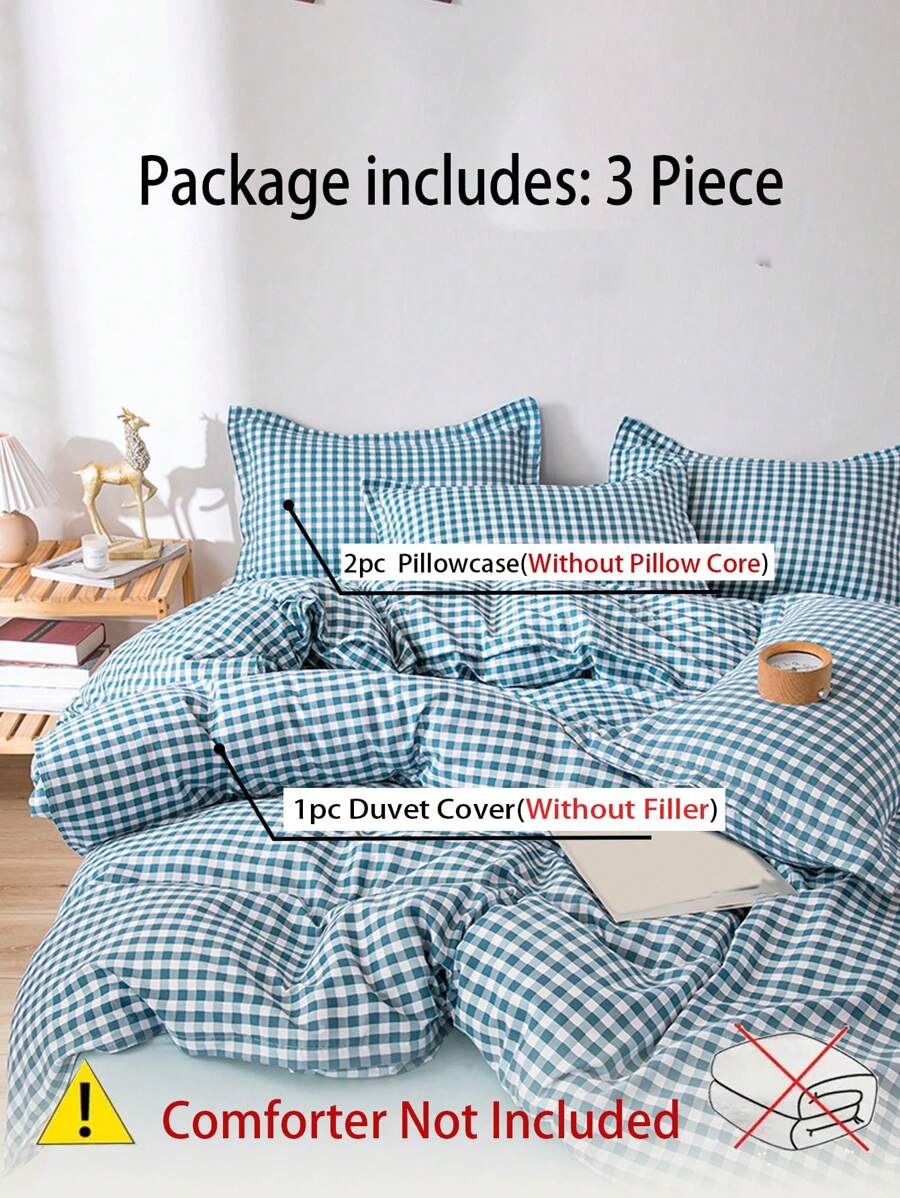 3-Piece Soft Brushed Plaid Duvet Cover Set (1*Duvet Cover + 2*Pillowcases),Comfortable And Skin-Friendly,Suitable For Bedroom, Guest Room, Can Be Given As A Gift