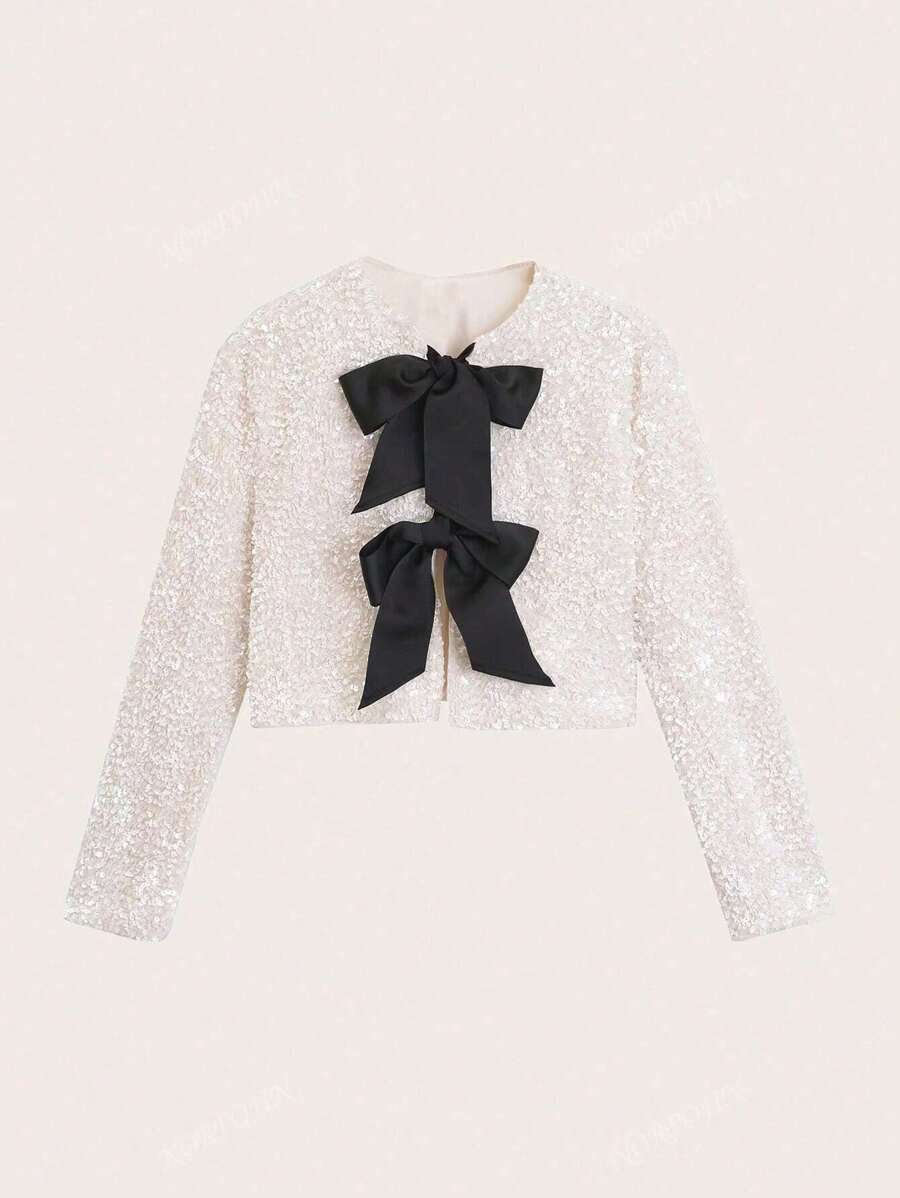 Veste courte pour femme avec décoration de nœud scintillante