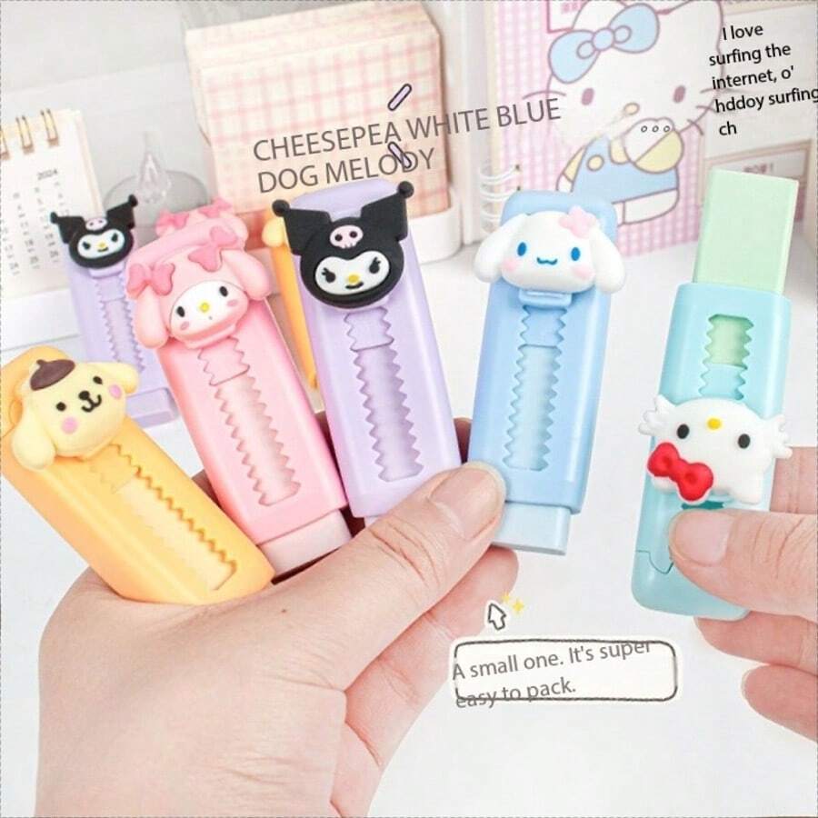 Sanrio 1pc Sanrio Retractable Eraser, Cute Cartoon Design, Dust-Free, Stationery Supplies For Students,Back To School