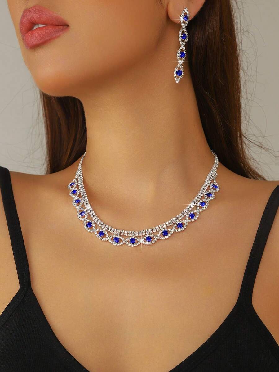 Conjunto de joyería nupcial - Conjunto de joyas de moda talla grande vendido con collar y aretes súper brillantes - Adecuado para uso diario de mujeres, bodas, fiestas, etc.