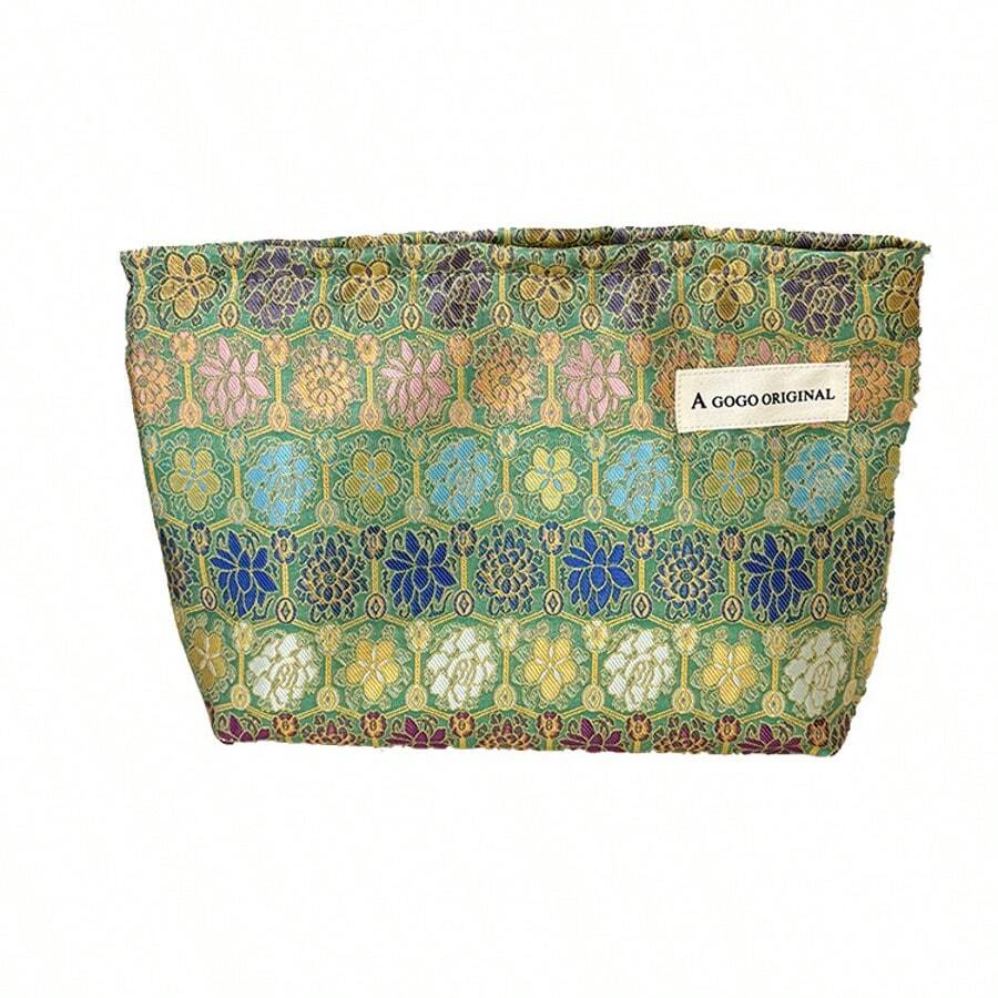 1pc Chinese Style Artistic Cosmetic Bag, Portable Skincare Product Storage Pouch, Handheld Toiletry Bag, Gift Bag