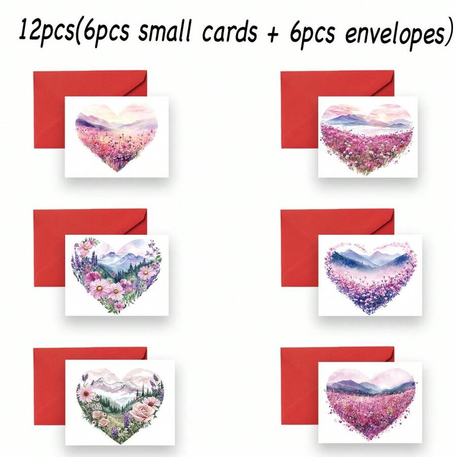 Set van 12/24 romantische aquarel hartvormige wenskaarten met enveloppen - Geschikt voor Moederdag, jubileum, verloving en Valentijnsdag - Doordachte kaartcadeaus voor echtgenoot, echtgenote, vriend, vriendin, vader, moeder - Uniek cadeau-idee