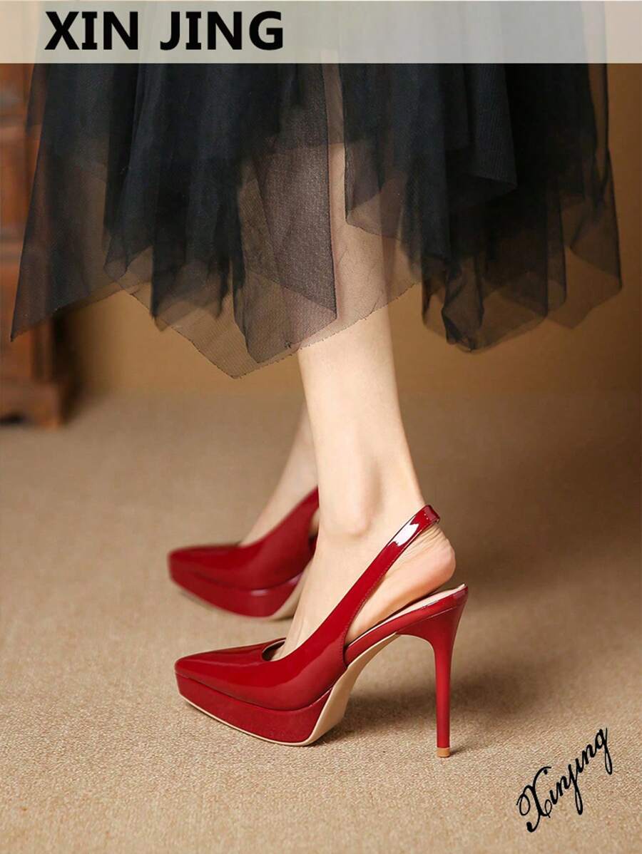 New Fashion High Heels Women's Shoes With Waterproof Platform, Pointed Toe And Hollow Out Design