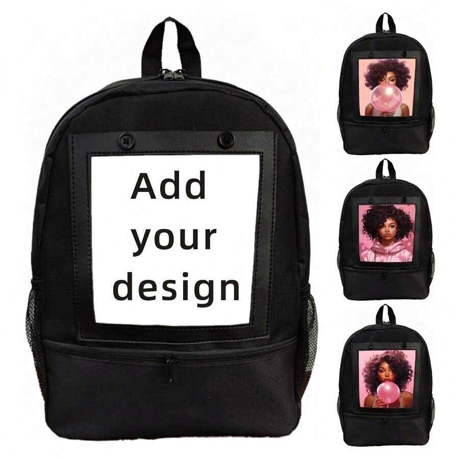Customizable 16-Inch Laptop Backpack, Printed Design Options For Couples, Polyester, Easy To Wipe, Zipper Closure, Adjustable Shoulder Straps, Tablet Compartment - Ideal For Students