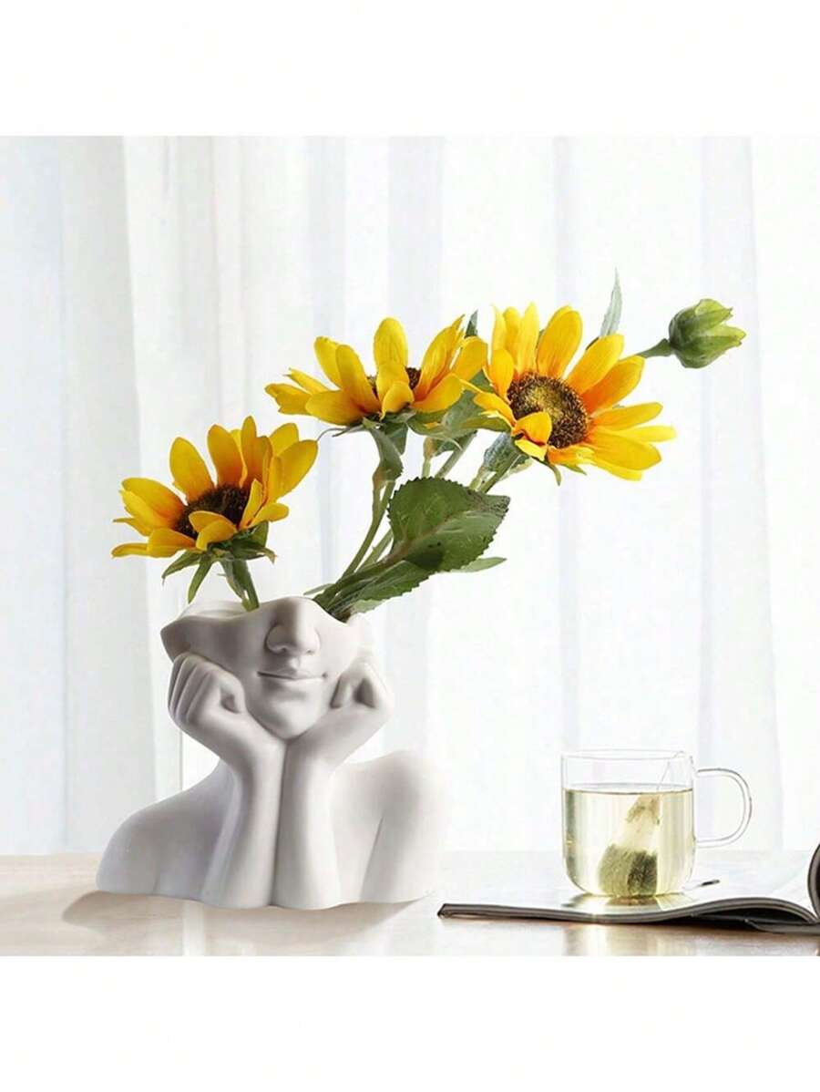 1pc Female Head Vase, Modern Vase, Used For Garden Home Living Room Decoration, Desktop Art Sculpture Indoor And Outdoor Gifts Birthday Graduation