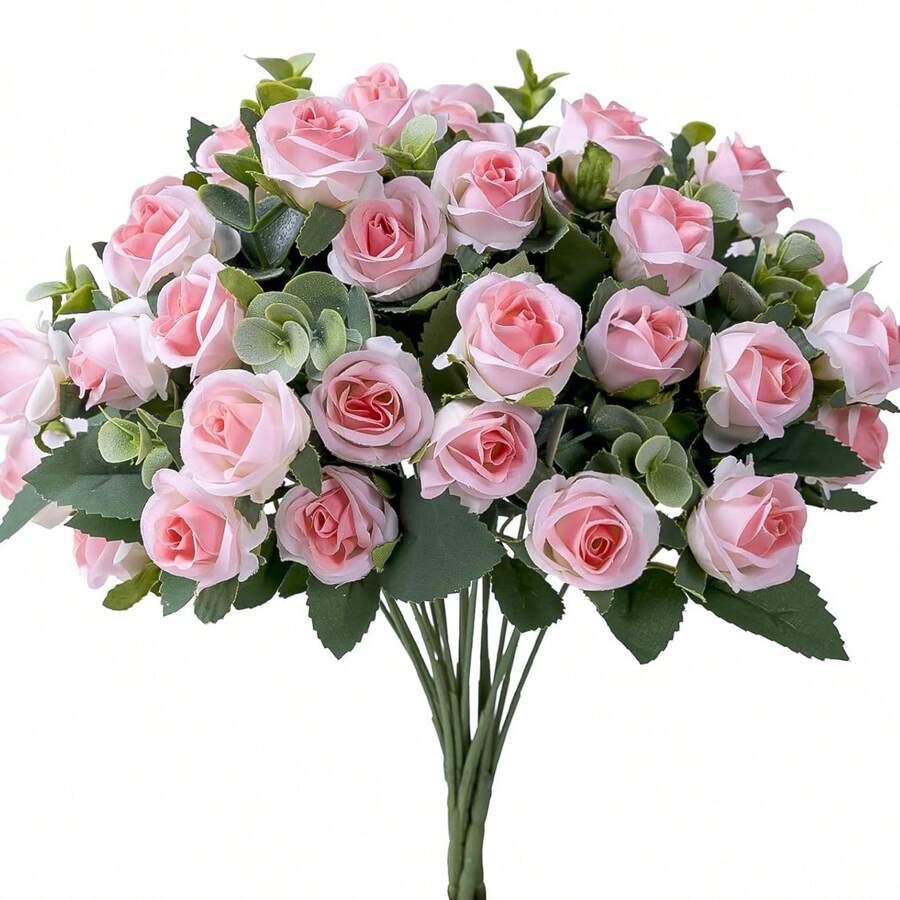 1/3/5pcs Romantic Artificial Flowers Centerpieces Plastic Flowers Tea Roses Bouquet Fake Plants Eucalyptus Leaves For Wedding Room Home Hotel Party Event New Years Gifts Handheld Flower Arrangement For Valentine's Day Wedding/Home/Bedroom/Living Room/Table Decoration/Bride's Bouquet/Outdoor Garden Birthday Graduation