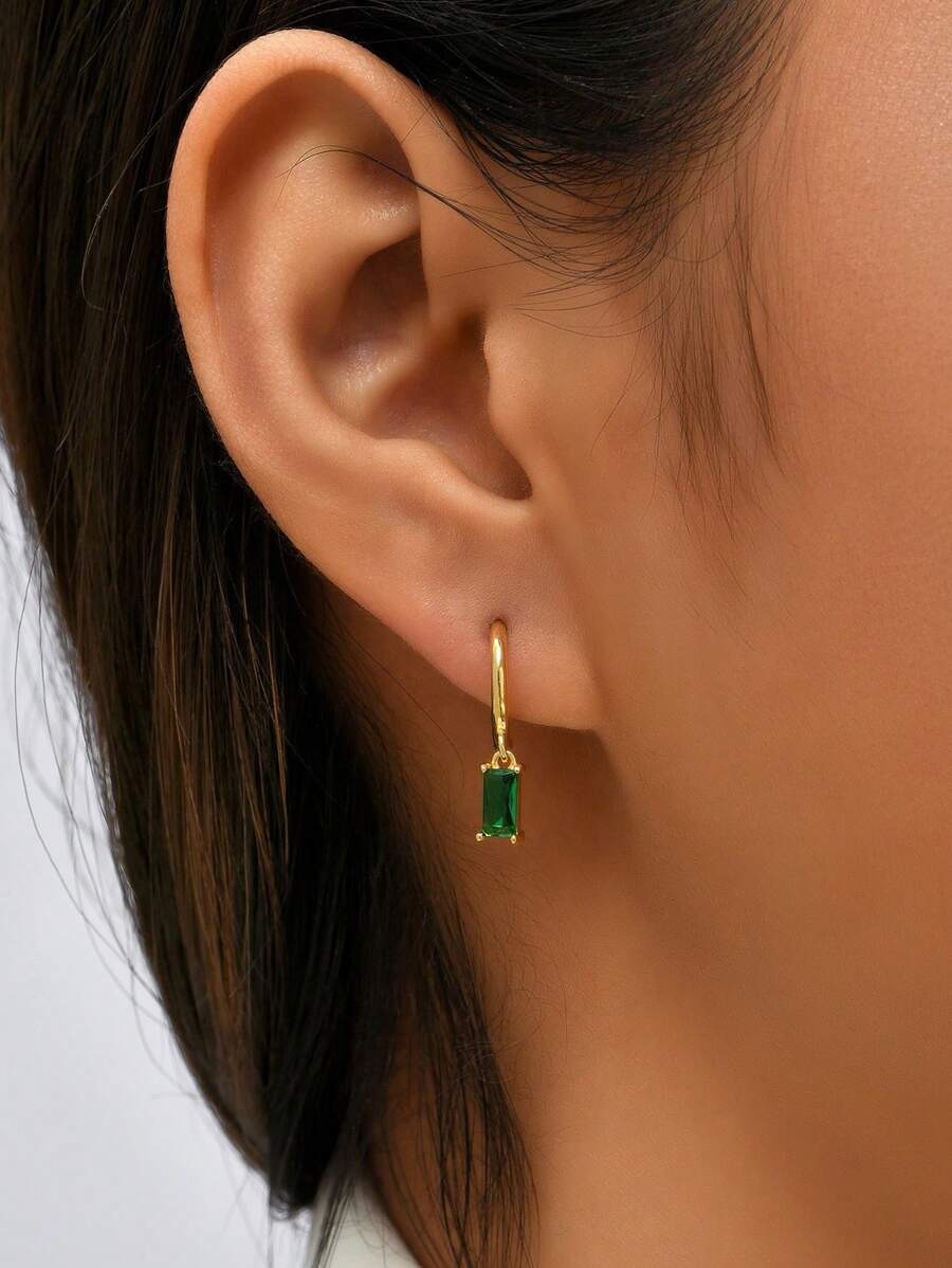 1 Pair Fashionable Copper Gold Plated Zirconia Earrings, Suitable For Everyday Wear