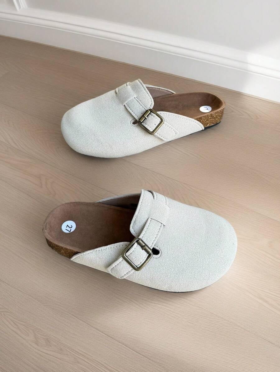2025 Wiosna Nowość Retro Backless Slip-On Sandały Dla Dziewczynek, Skórzane Mokasyny Z Klamrą