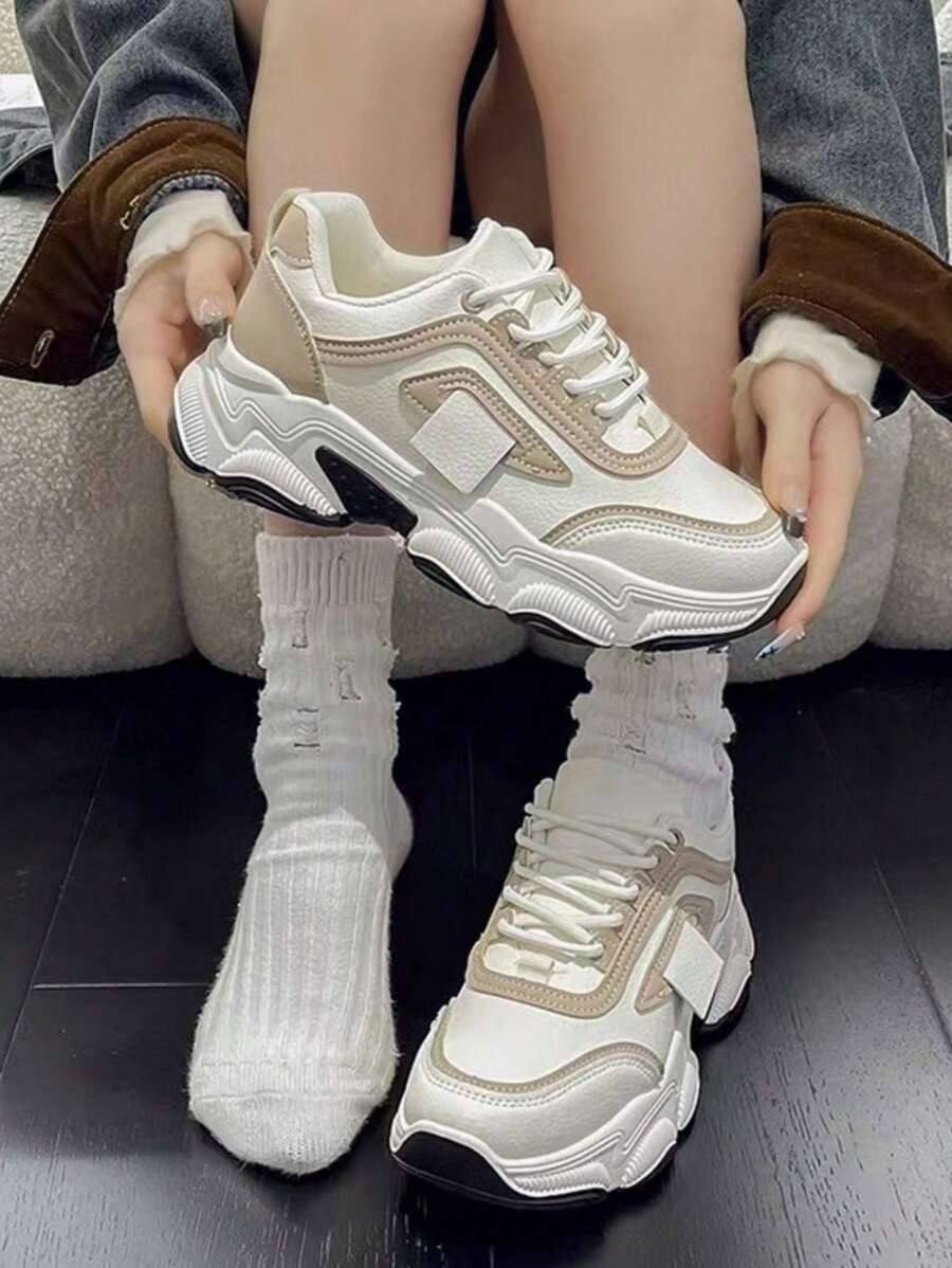 1 Pair Girl's 2025 New Spring Ugly Sneakers, Versatile Soft Bottom Sports Casual Shoes, Platform Increased Height, Suitable For Spring, Summer, Autumn