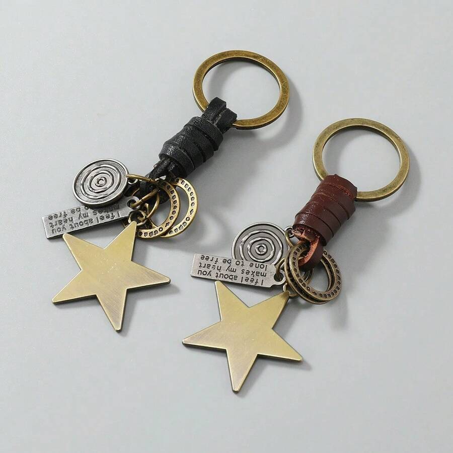 1pc Handmade Simple Woven Vintage Key Chain, Creative Pentagram Pendant Decoration