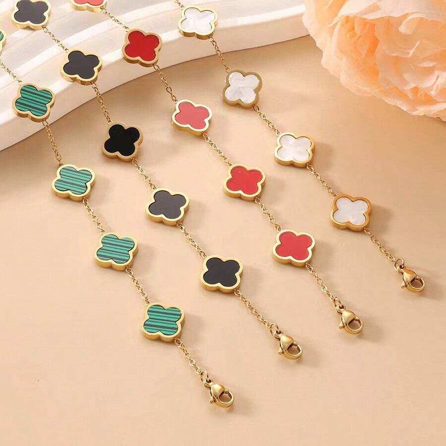 1 pièce Bracelet/Collier en acier inoxydable minimaliste à quatre feuilles de trèfle pour femmes, en acier titane hypoallergénique, bijou populaire