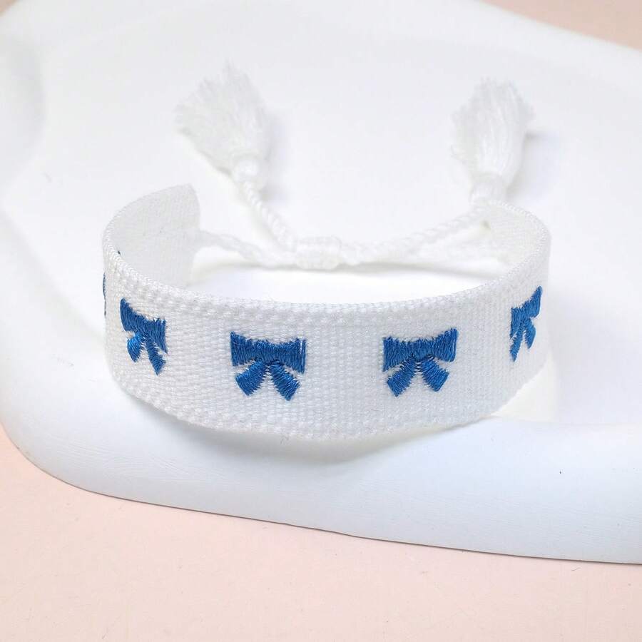 1 pulseira de estilo boêmio bordada e feita à mão com laço, ideal para presentear familiares, amigos, colegas de classe, festas, viagens e uso diário