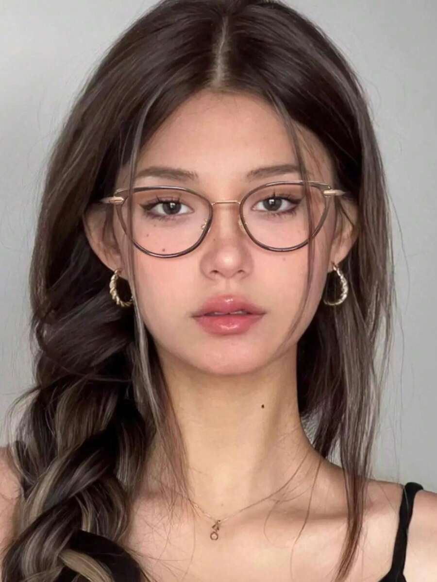 1pc Y2k Ladies Cold Tea Elegant All-Match Cat-Eye Glasses, Clear Glasses Plano Lenses Ladies Glasses Accessories
