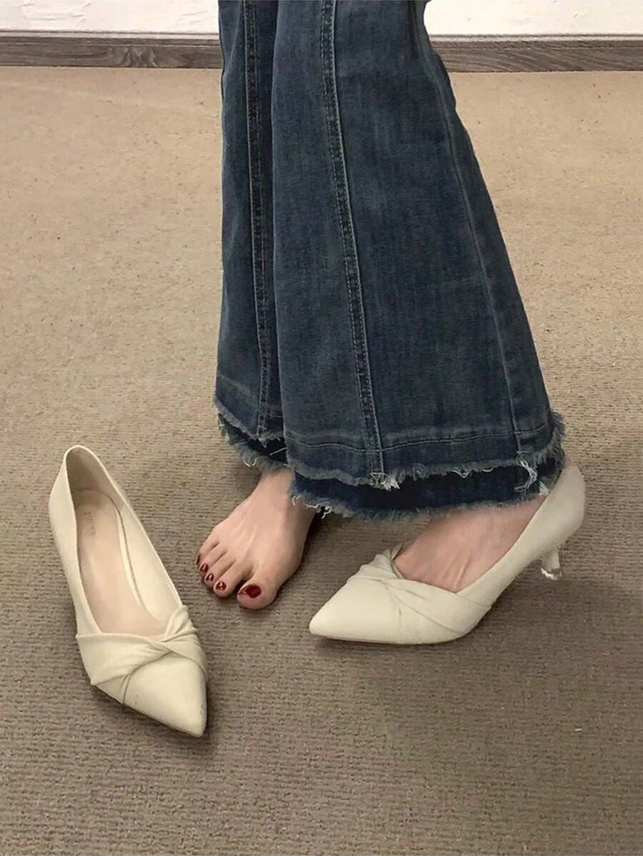(Run Small By 1 Size) Beige Pointed Toe Women High Heel Shoes, Versatile Fit With Dresses, Slim Stiletto Heel, Low Vamp, Commuting & Work Fashion Shoes, Spring/Autumn