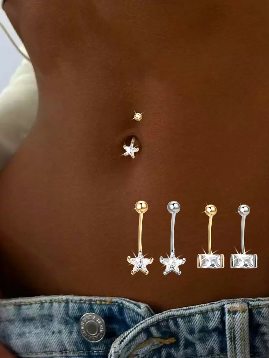 Single One S925 Sterling Silver Minimally Designed Navel Nail, Hole Nourishing Navel Ring, Star Shaped Navel Ring, Women's Puncture, Cubic Zirconia Geometric Zirconia Navel Buckle For Women,The Best Gift For Girlfriend, Mother, Sisters